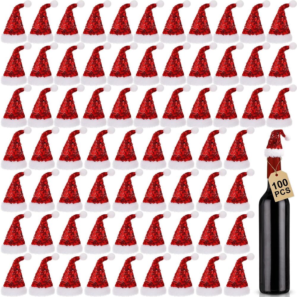 4940 100 Pcs Mini Santa Hats 2.4x4.7 Inch Christmas Mini Elf Hats